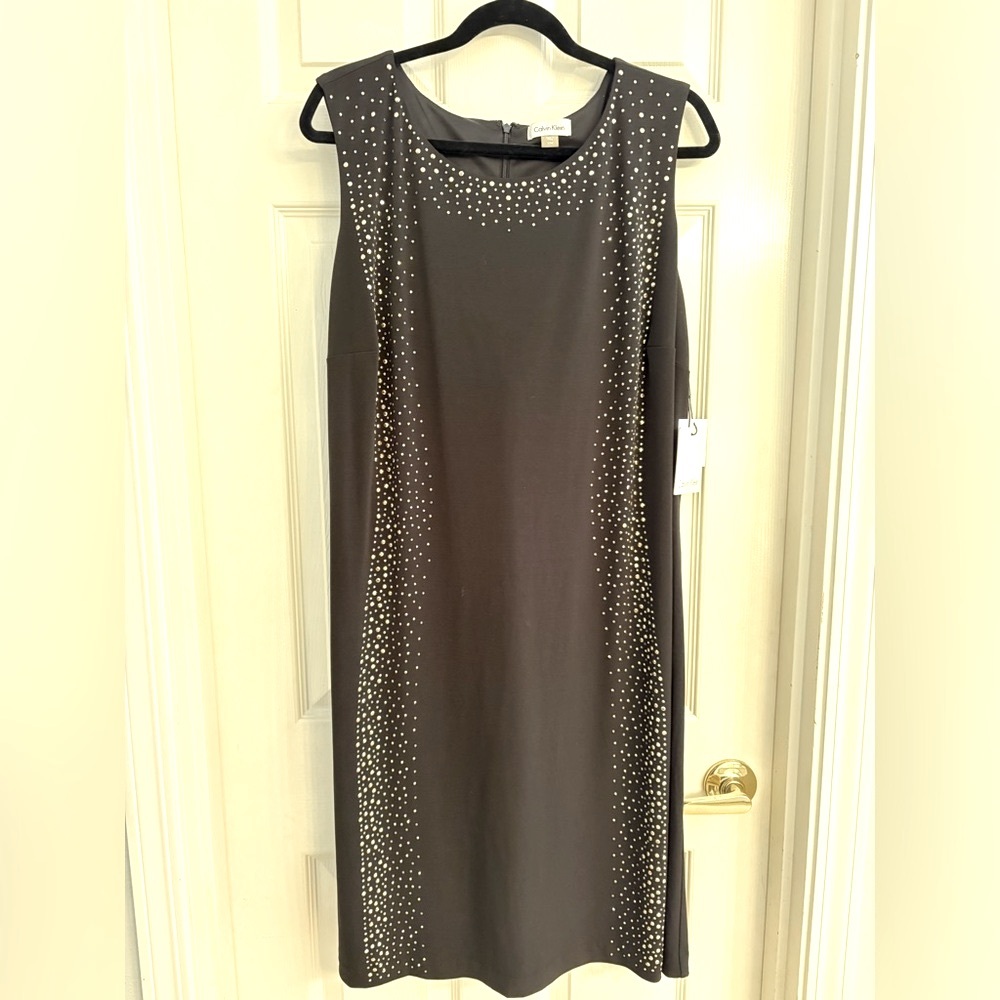 Calvin Klein Black Embellished Sheath Midi Dress NWT